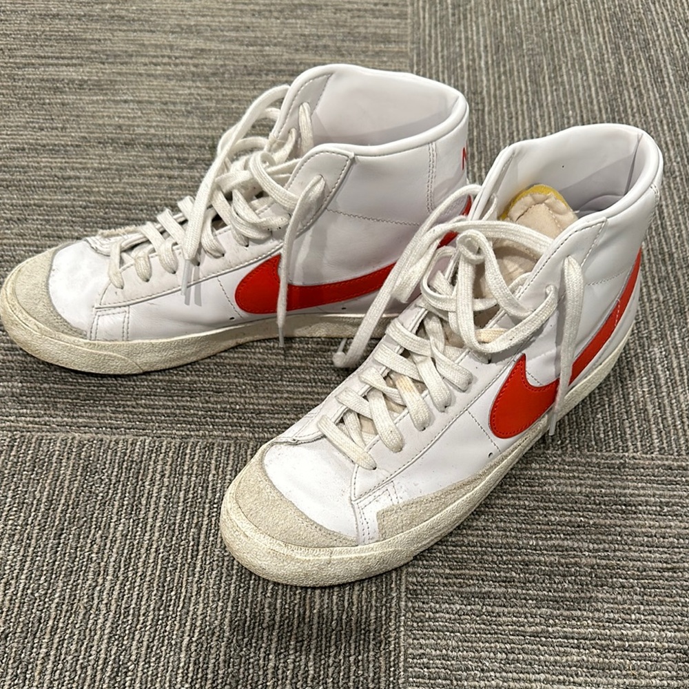 Nike White and Red High-Top Sneakers
